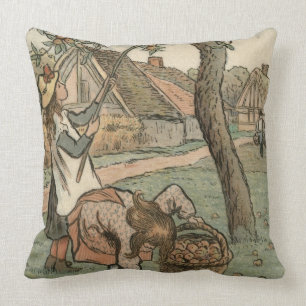 Gathering Apples, from 'Travaux des Champs', engra Cushion