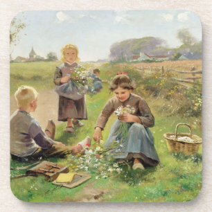 Gathering Flowers (oil on canvas) Coaster
