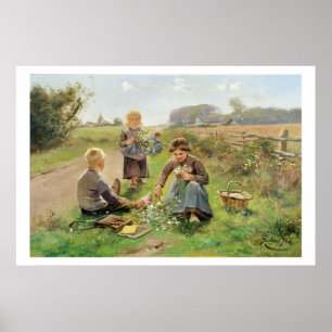 Gathering Flowers (oil on canvas) Poster