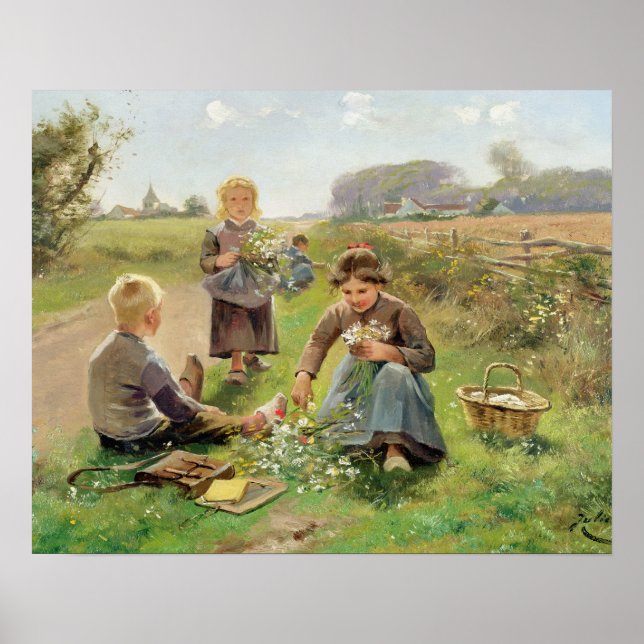 Gathering Flowers (oil on canvas) Poster (Front)