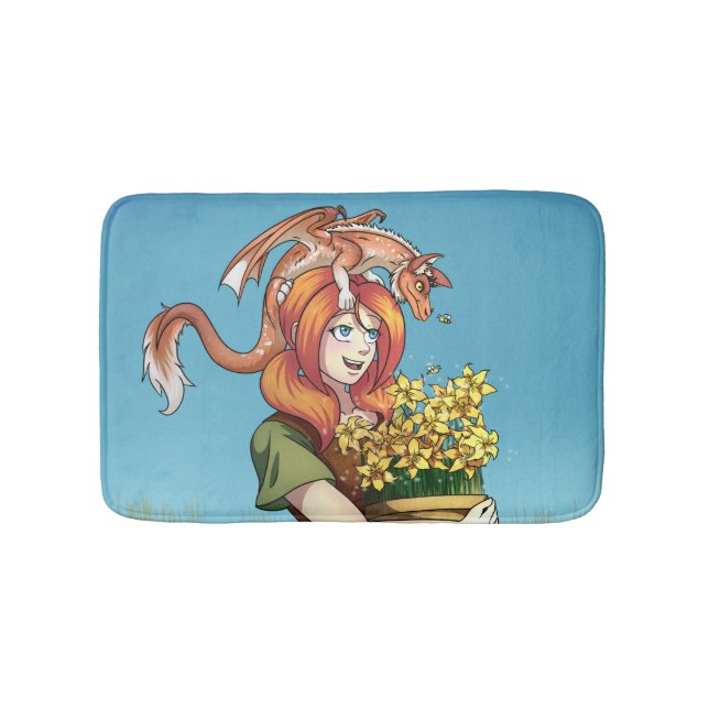 Gathering Flowers with a Dragon Bath Mat (Front)