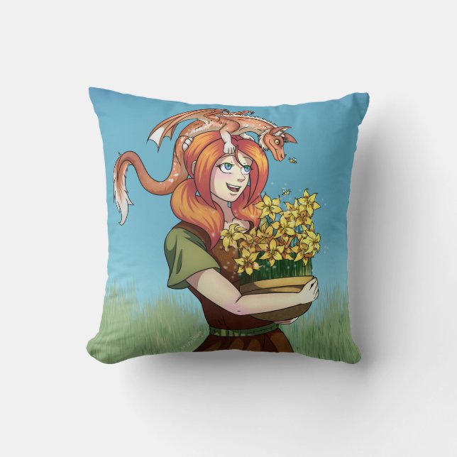 Gathering Flowers with a Dragon Cushion (Front)