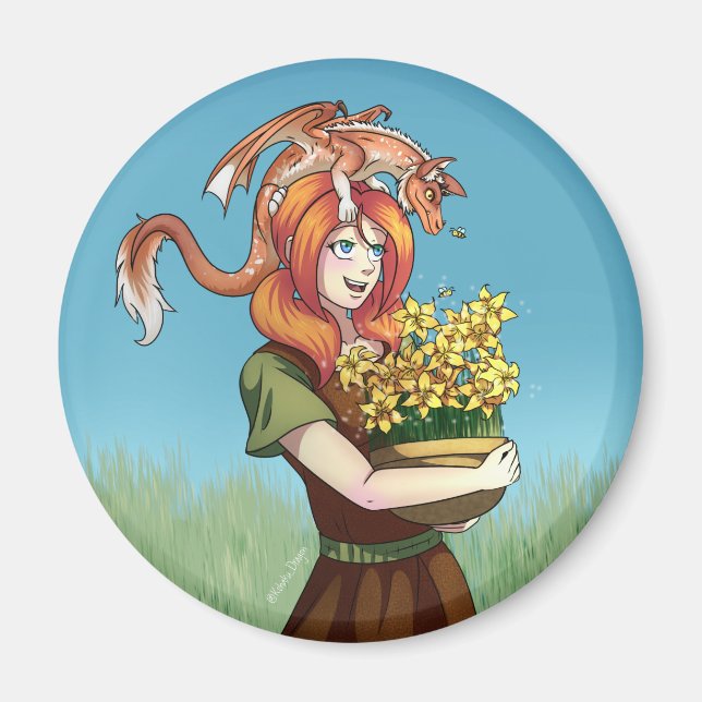 Gathering Flowers with a Dragon Magnet (Front)