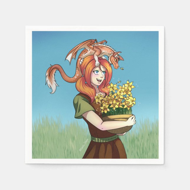 Gathering Flowers with a Dragon Napkin (Front)