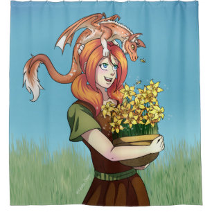 Gathering Flowers with a Dragon Shower Curtain