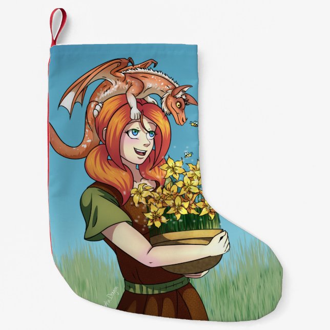 Gathering Flowers with a Dragon Small Christmas Stocking (Front)