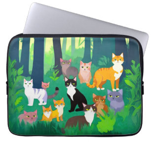 Gathering of Cats in a Shady Forest Glade Laptop Sleeve