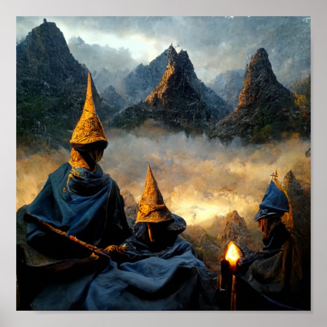 Gathering of the Wizards. Halloween Magic AI Art Poster (Front)