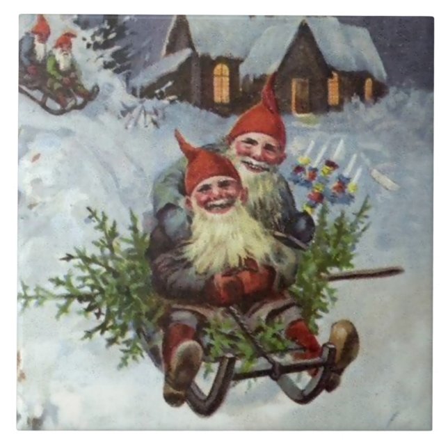 “Gathering Pine Boughs” by Jenny Nystrom Ceramic Tile (Front)