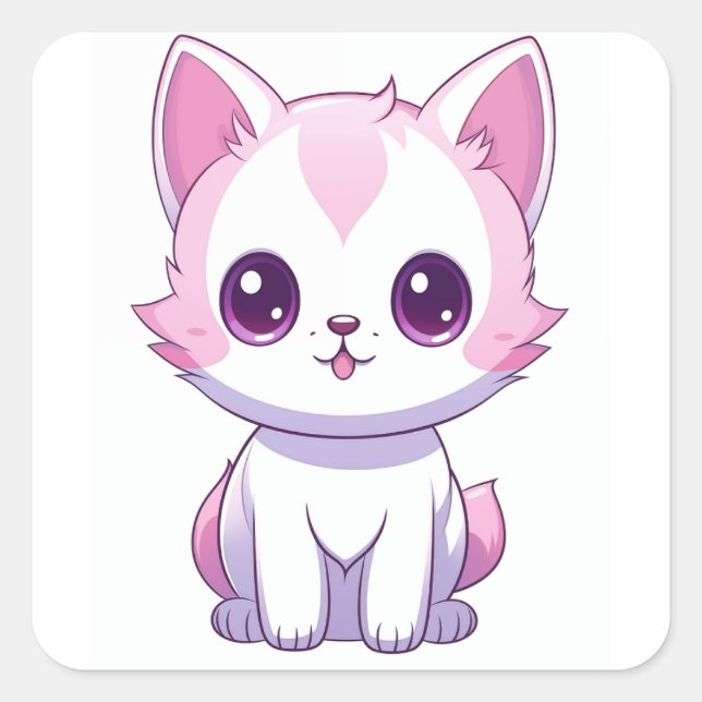 Gatinho Kawaii Square Sticker (Front)