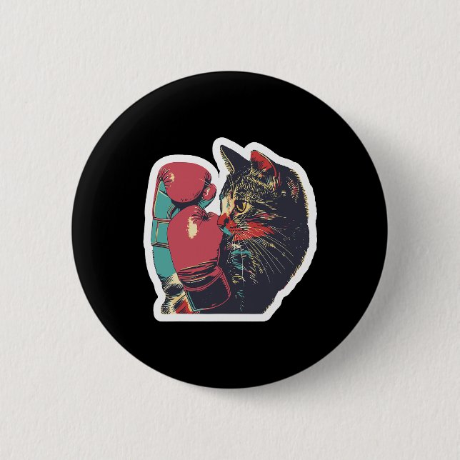 Gatito De Boxeo Cool Boxer Cat Boxing Gloves And C 6 Cm Round Badge (Front)