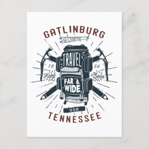 Gatlinburg Tennessee Backpack Gear Retro Travel Postcard