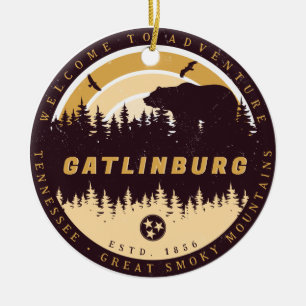 Gatlinburg Tennessee Bear Pine Trees Nature Ceramic Ornament