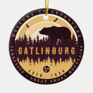 Gatlinburg Tennessee Bear Pine Trees Nature Ceramic Ornament