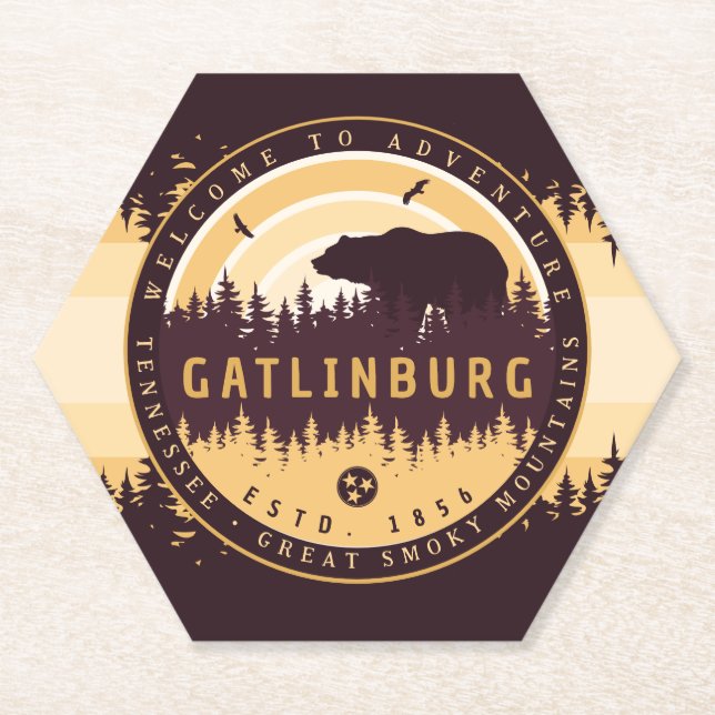 Gatlinburg Tennessee Bear Pine Trees Nature Paper Coaster (Front)