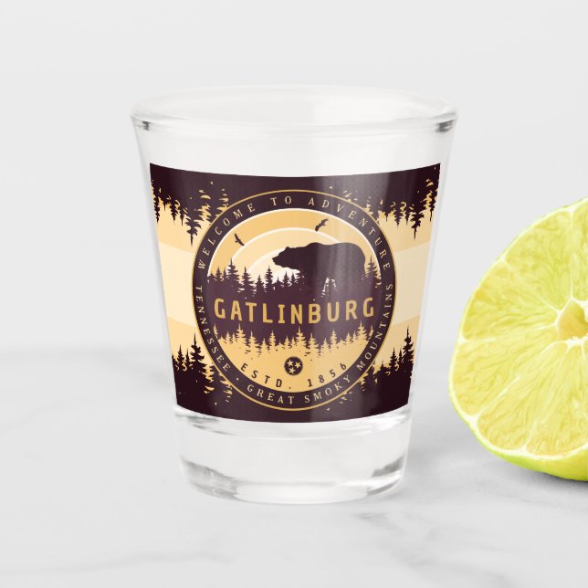 Gatlinburg Tennessee Bear Pine Trees Nature Shot Glass (Front)