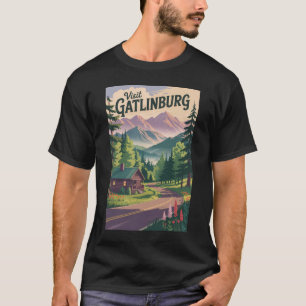 Gatlinburg Tennessee Cabin Travel Art Vintage T-Shirt