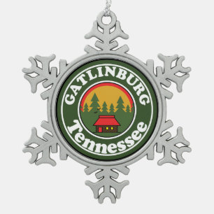Gatlinburg Tennessee Great Smoky Mountains Smokies Snowflake Pewter Christmas Ornament