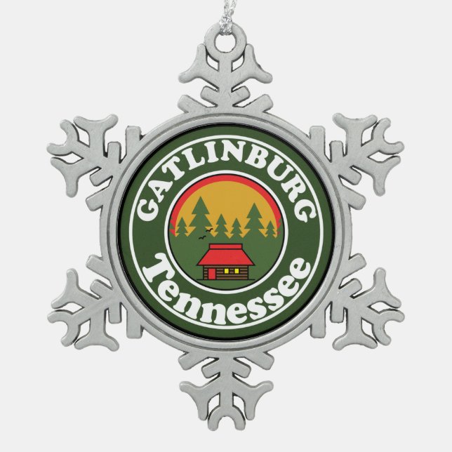 Gatlinburg Tennessee Great Smoky Mountains Smokies Snowflake Pewter Christmas Ornament (Front)