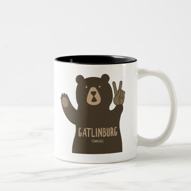 Gatlinburg Tennessee Peace Bear Two-Tone Coffee Mug (Right)