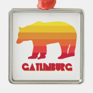 Gatlinburg Tennessee Rainbow Bear Metal Ornament