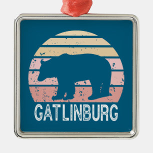 Gatlinburg Tennessee Retro Bear Metal Ornament