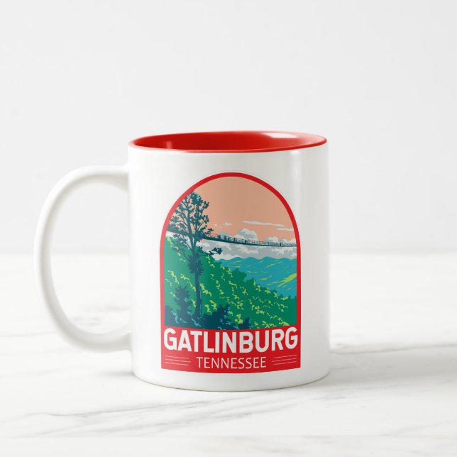 Gatlinburg Tennessee Travel Art Emblem Two-Tone Coffee Mug (Left)