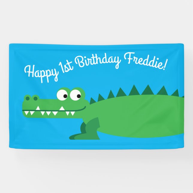 Gator Alligator Crocodile Kids 1st Birthday Party Banner (Horizontal)