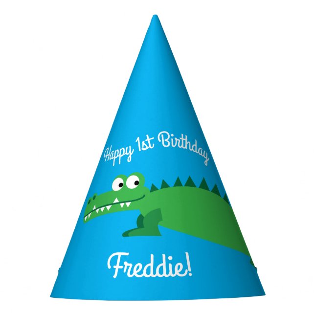 Gator Alligator Crocodile Kids 1st Birthday Party Hat (Front)