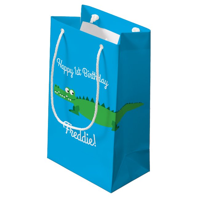 Gator Alligator Crocodile Kids 1st Birthday Party Small Gift Bag (Back Angled)