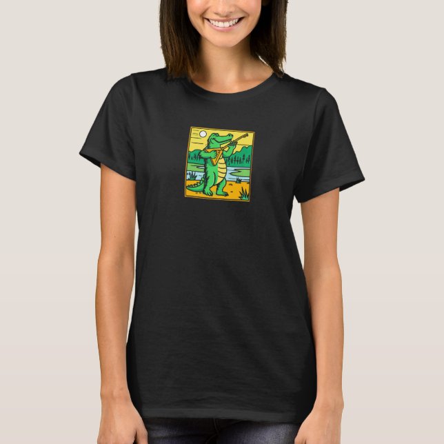 Gator Banjo Player Crocodile Guitar Music Dude   T-Shirt (Front)