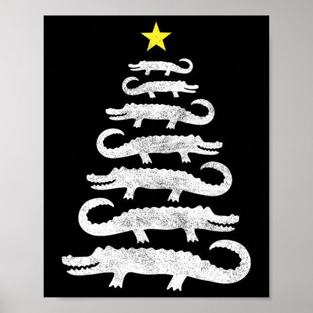 Gator Christmas Tree Wild Alligator Xmas Funny A  Poster (Front)
