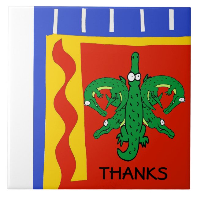 Gator,  Dutch Delft Look, edit text Ceramic Tile (Front)