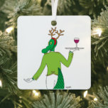 Gator Holiday Wine Ornament<br><div class="desc">Wine being served by a well dressed holiday alligator! AND... it's personalizable!!! Purchase as is or change the message on the back to anything you want.</div>