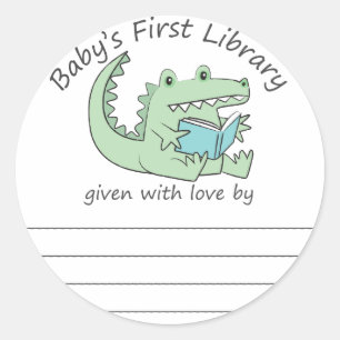 Gator reading baby's first library bookplate classic round sticker