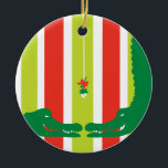 Gators Holiday Mistletoe  Ceramic Ornament<br><div class="desc">Charmingly fun alligators under the mistletoe ornament.  You can purchase as is or change the message on the back to anything you like.</div>