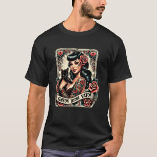 Gatos Before Vatos Black Cat Mexican Chingona Pin- T-Shirt