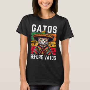 Gatos Before Vatos Funny Cat Mexican Cat Poncho Fi T-Shirt