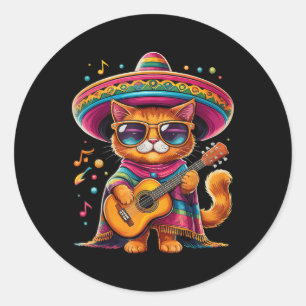 Gatos Before Vatos Mexican Cat Poncho Fiesta Cinco Classic Round Sticker