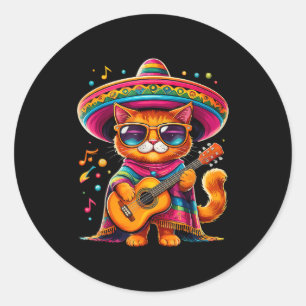 Gatos before vatos mexican cat poncho fiesta cinco classic round sticker