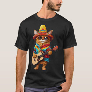 Gatos Before Vatos Mexican Cat Poncho Fiesta Cinco T-Shirt