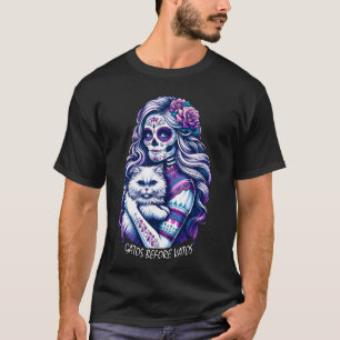 Gatos Before Vatos Skeleton Cat Kitten Lover Grump T-Shirt