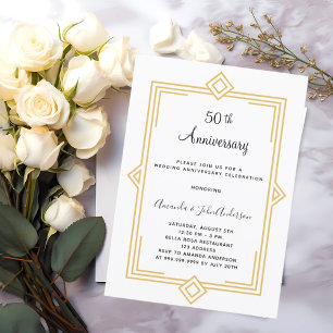 Gatsby 1920's white gold 50th wedding anniversary invitation