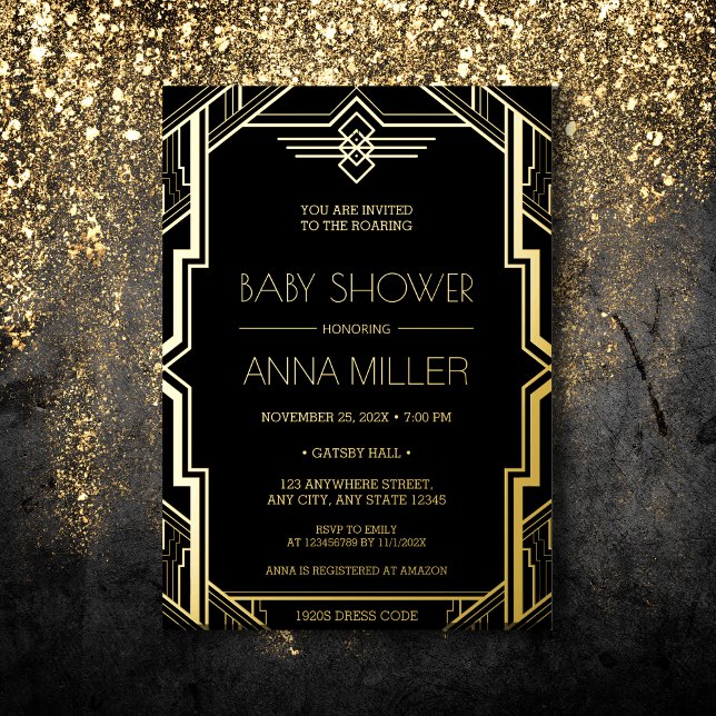 Gatsby Art Deco Black and Gold Baby Shower (Creator Uploaded)
