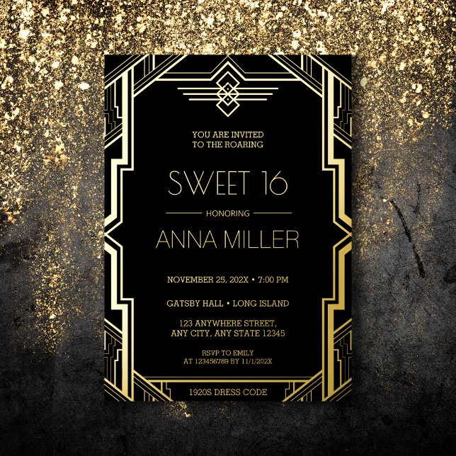 Gatsby Art Deco Black and Gold Sweet 16 (Creator Uploaded)