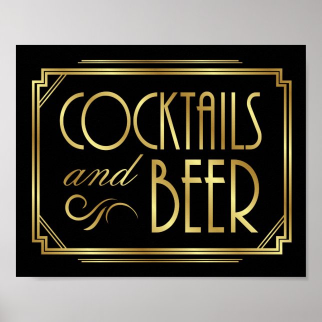 Gatsby Art Deco COCKTAILS and BEER Sign Print (Front)