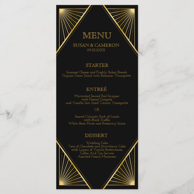 Gatsby Art Deco Dinner Menu | Editable Colour (Front)