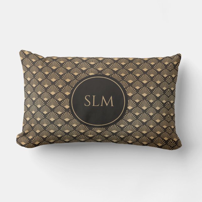 Gatsby Art Deco Fan Pattern Monogram Luxe Lumbar Cushion (Front)