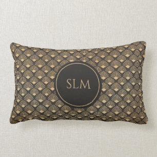 Gatsby Art Deco Fan Pattern Monogram Luxe Lumbar Cushion