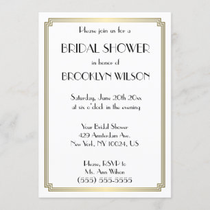 Gatsby Art Deco Gold Bridal Shower Invitations